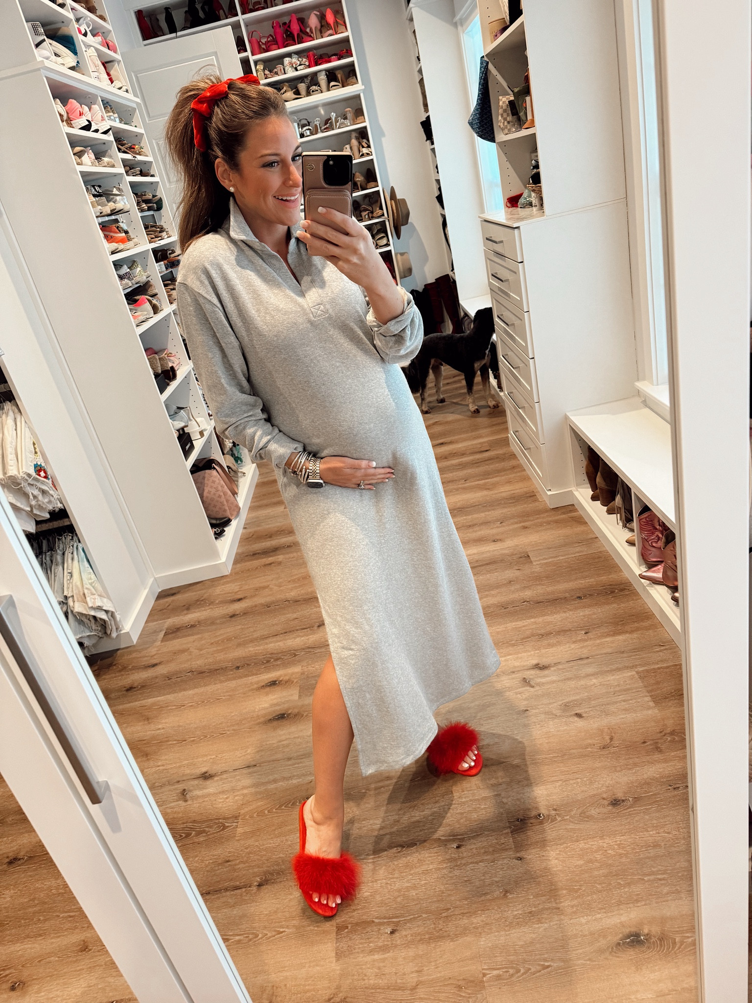 In a size medium in dress for 34 week bump! 