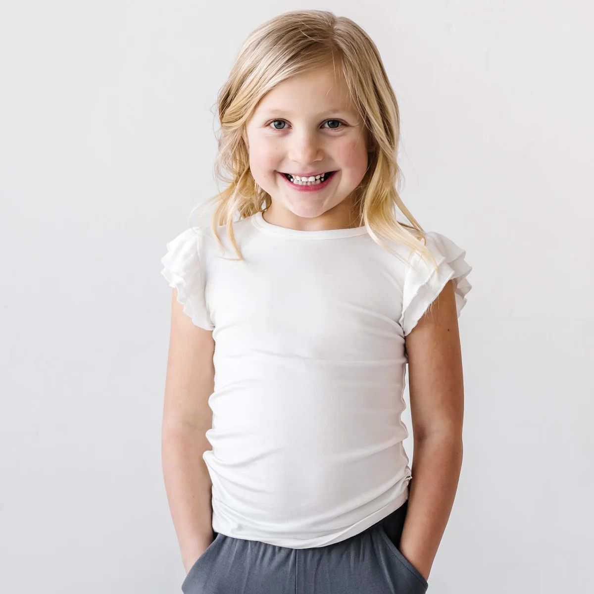 White Flutter Sleeve Tee | Little Sleepies