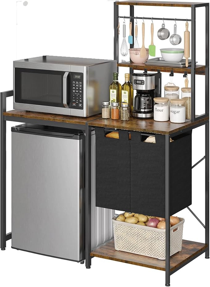 YITAHOME Kitchen Bakers Rack with Storage Shelves, Coffee Bar Table | 4 Tiers ＆ 5 Hooks, 45.3" ... | Amazon (US)