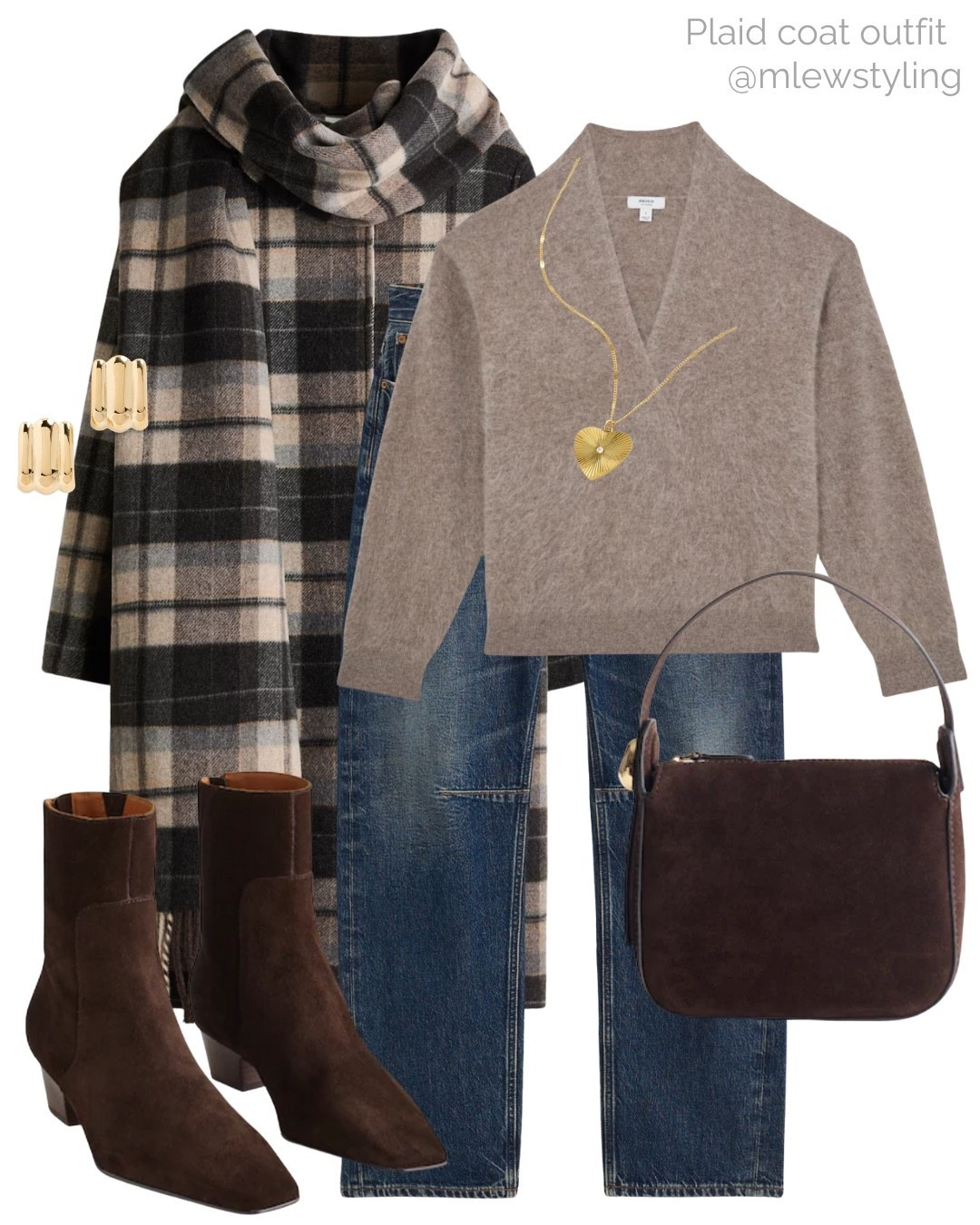 Fall outfit with a plaid scarf coat 🍂

Tags: autumn fashion, elevated weekend outfit, reiss cashmere sweater, madewell barrel leg jeans, brown suede boots, gold heart pendant necklace, new in Zara fall jacket, heaven mayhem earrings Shopbop 