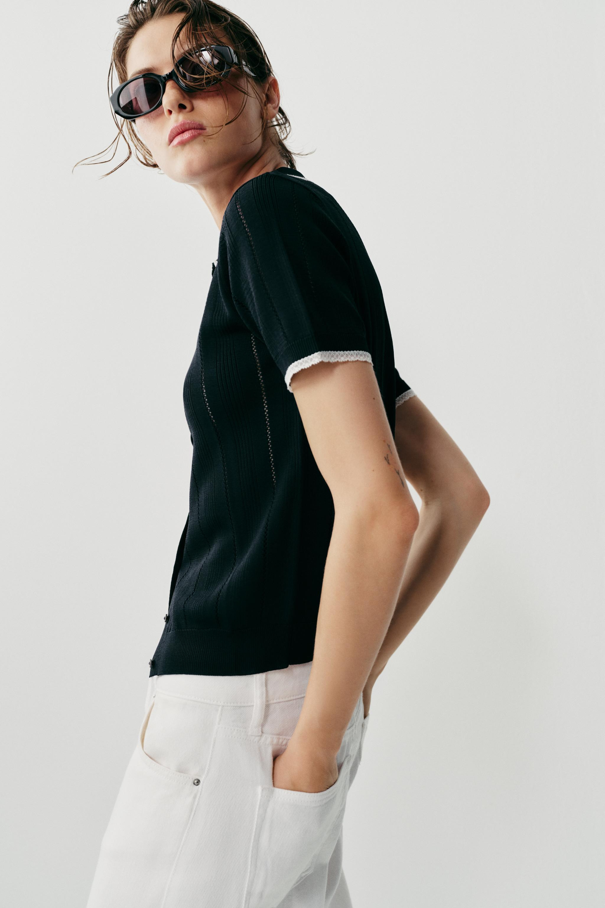 LACE TRIM KNIT POLO JACKET | Zara US