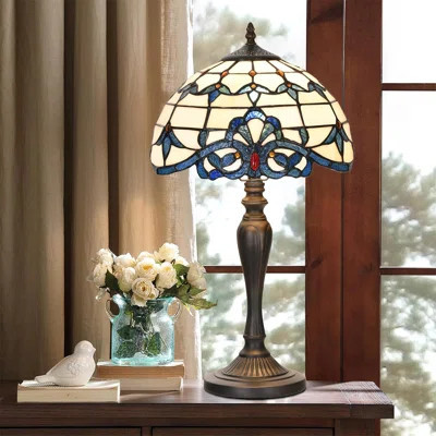 Handcrafted Tiffany Stained Glass Table Lamp With Baroque Design, Warm White LED Light, Antique Bronze Base For Bedroom, Living Room, Or Home Office | Wayfair North America