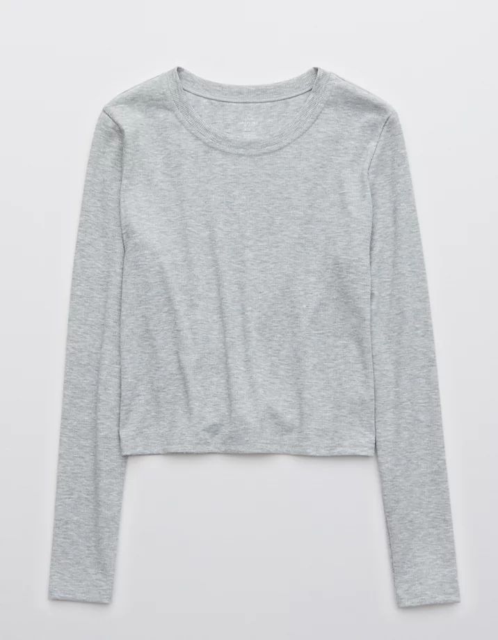 OFFLINE Ribbed Long Sleeve Cropped T-Shirt | American Eagle Outfitters (US & CA)