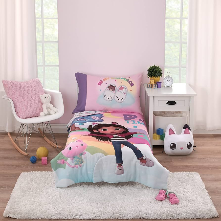 NoJo DreamWorks Gabby's Dollhouse Dream It Up Multi-Colored Rainbow PJ Time 4 Piece Toddler Bed S... | Amazon (US)