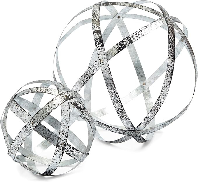 Farmlyn Creek Silver Metal Spheres for Table, Modern Home Decor (2 Sizes, 2 Pack) | Amazon (US)