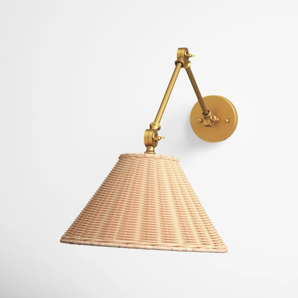 Mackinaw Coastal Adjustable Wall Sconce With Neutral Beige Rattan Shades | Wayfair North America