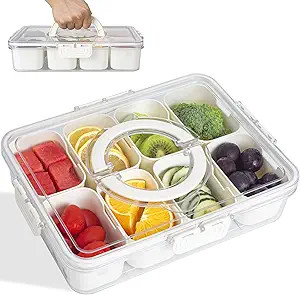 Divided Serving Tray with Lid and Handle, Snackle Box Snack Containers Organizer for Food Pans Ch... | Amazon (US)