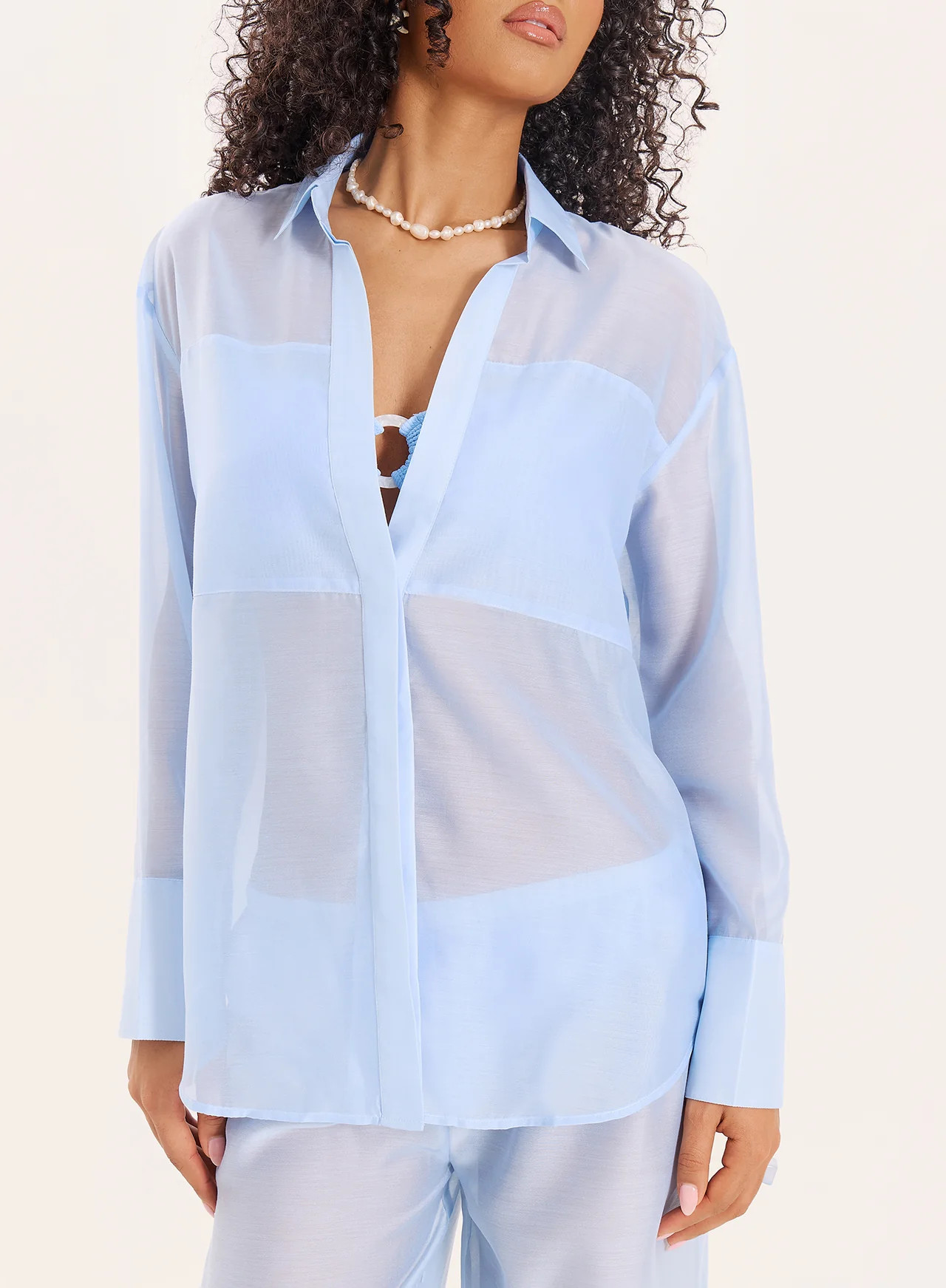 Women's Light Blue Semi Sheer Longline Shirt | Geri | 4th & Reckless | 4th & Reckless