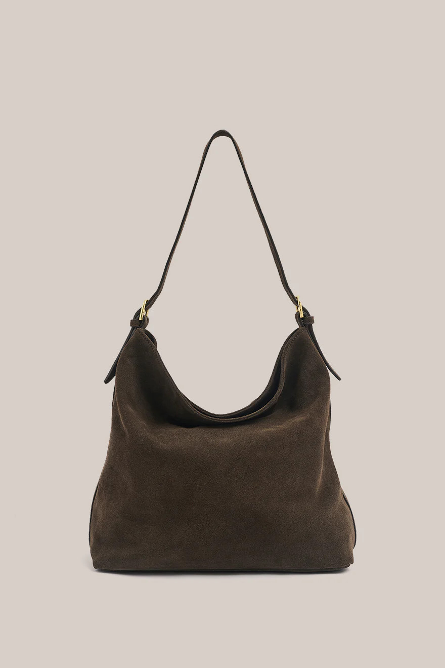 Savannah Dark Chocolate Suede Hobo Bag | VESTIRSI