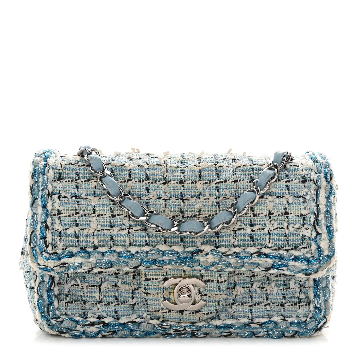 Chanel Tweed Braid Mini Flap Blue White Navy 1888642 | FASHIONPHILE (US)