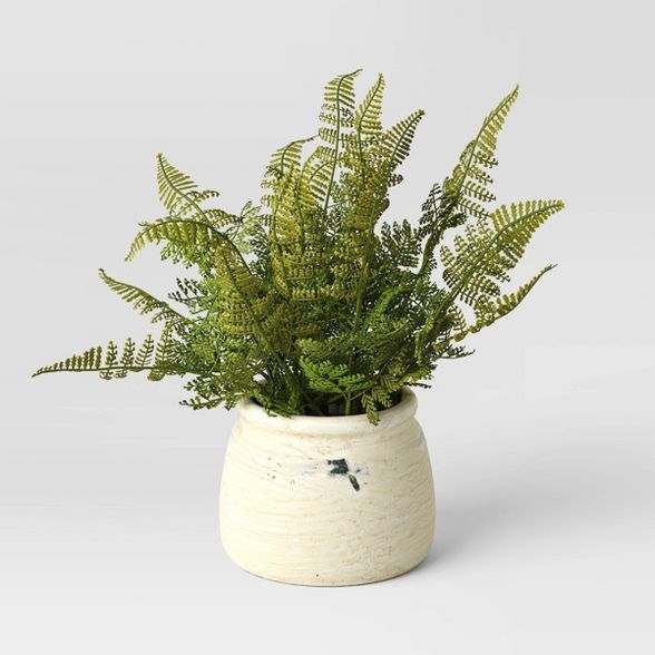 Artificial Small Fern in Cement Pot Green - Threshold&#8482; designed with Studio McGee | Target