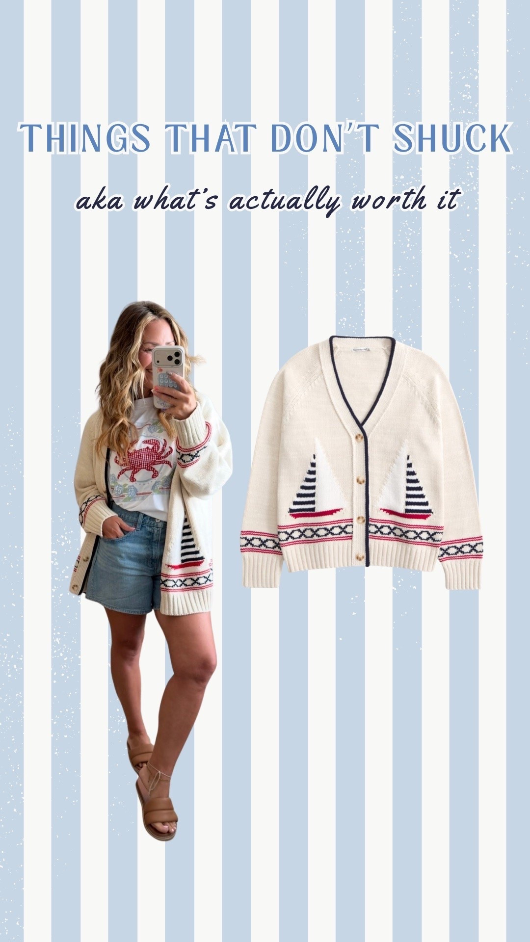 Things That Don’t Suck: Summer Edition ☀️⚓️

This cardigan is one of those pieces that gets compliments every single time I wear it. The nautical details, the quality knit, the oversized fit… it looks so much more expensive than it is and instantly makes a basic tee + denim outfit feel styled.

I’ve worn it with shorts, jeans, over dresses, and tossed over my shoulders on cooler nights. One of those rare finds that’s actually worth the hype.

Perfect for:
✨ Coastal grandma vibes
✨ Summer vacations
✨ Boat days & beach towns
✨ Chilly restaurants and evenings

Saved in my closet for years to come. 🤍

#LTKStyle #LTKSeasonal #SummerStyle #CoastalStyle #NauticalFashion #CardiganOutfit #SummerOutfitIdeas #CasualChic #VacationStyle #WardrobeStaples #ClassicStyle #EverydayFashion #LTKFinds #PreppyStyle #SummerWardrobe