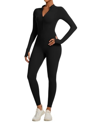 speerise Women Long Sleeve One Piece Workout Jumpsuit Romper Bodysuit Tummy Control Body Suits Jumpers suits workout, clubwear, and dance practice Black M | Amazon (US)