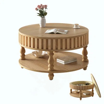 Modern Fluted Coffee Table With Storage, Center Table With Flip-Top Lid, Sturdy Solid Wood Legs For Mid Century Living Room | Wayfair North America