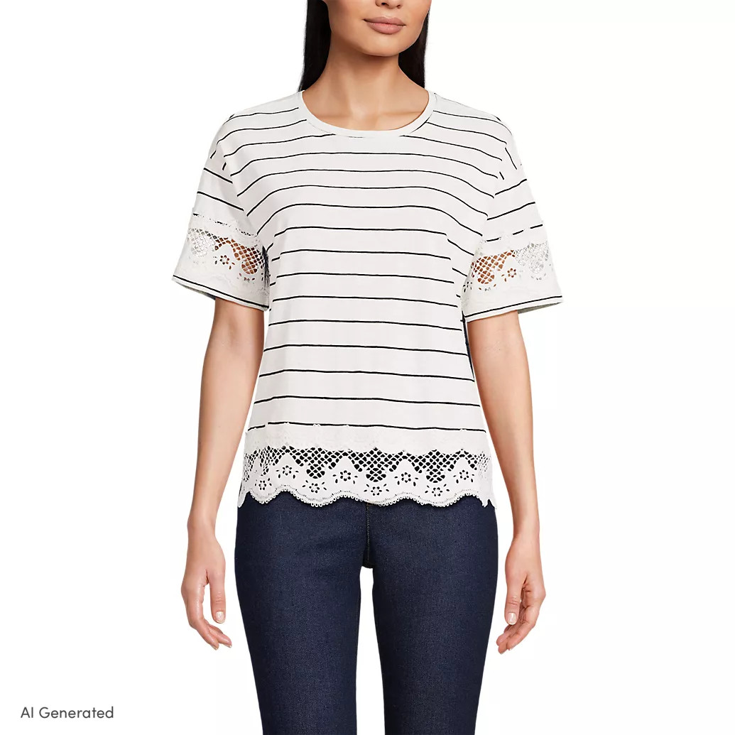 Women's Short Sleeve Slub Jersey Cutwork T-Shirt | Lands' End (US)