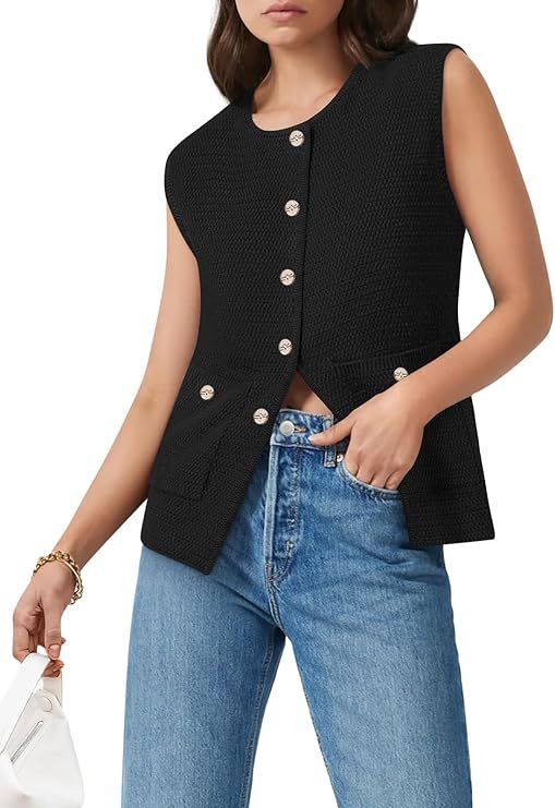 Yousify Womens Sweater Vest Sleeveless Button Down Round Neck Knitted Tank Tops Casual Cardigan f... | Amazon (US)