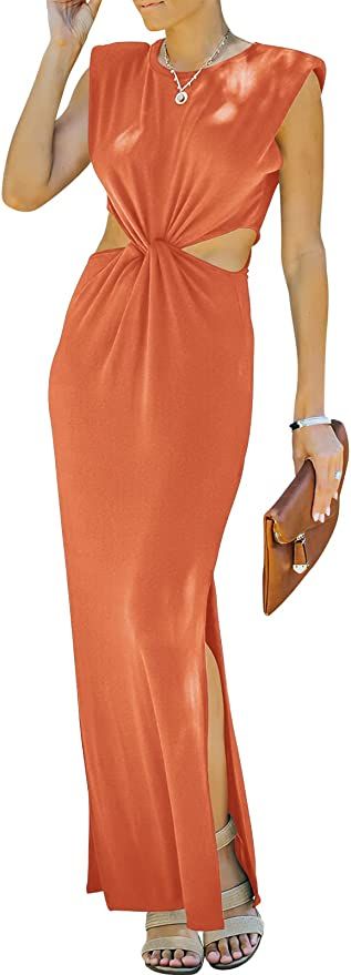ANRABESS Women Summer Sleeveless Padded Shoulder Cutout Twist Elegant Formal Slim Fit Maxi Dress ... | Amazon (US)