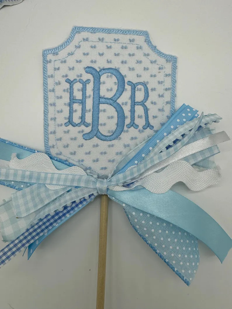 Birthday Monogram Cake Topper, Gingham Swiss Dot Number cake topper with ribbons Personalized cak... | Etsy (US)