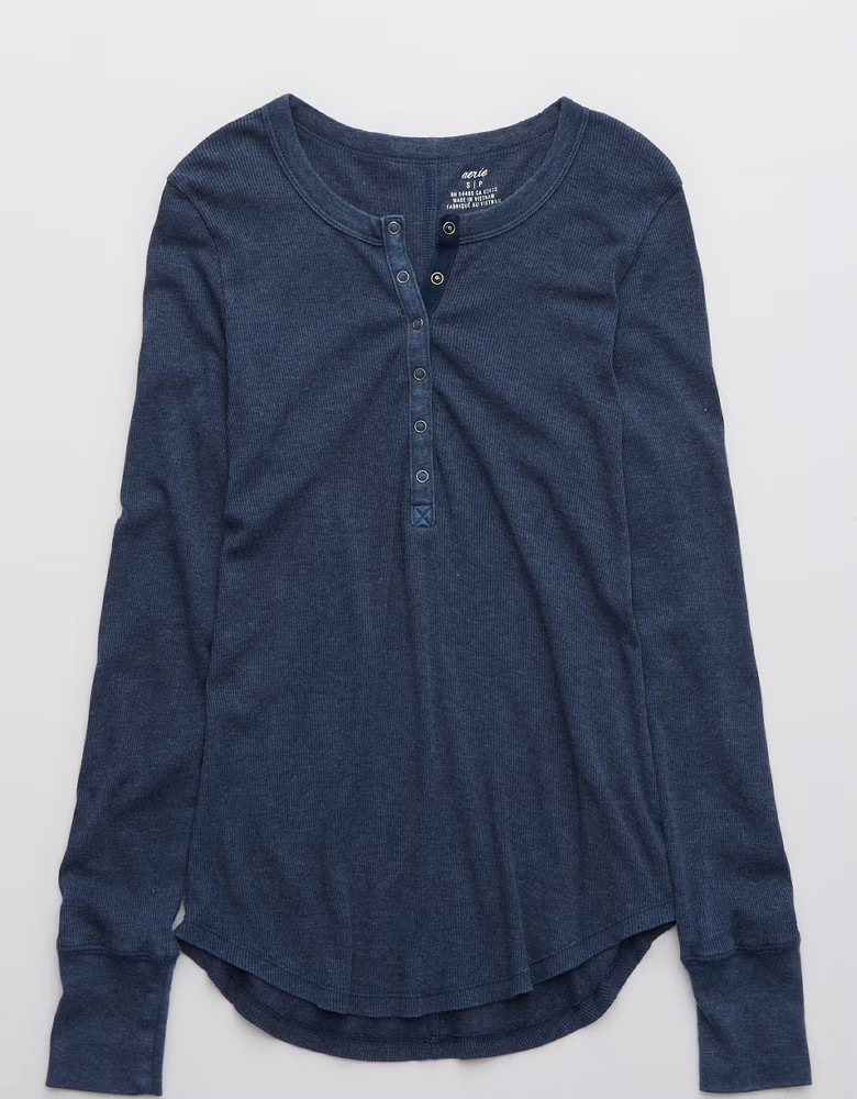 Aerie Ribbed Henley Long Sleeve T-Shirt | American Eagle Outfitters (US & CA)
