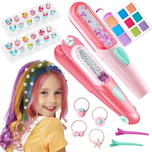 Temporary Hair Chalk with Hair Gem Stamper Kit, Hair Styling Tool with REUSABLE Shining Diamonds, Washable Hair Chalk Hair Color Dye for Girls, Toys Gifts for Girls 3 4 5 6 7-12 | Amazon (US)