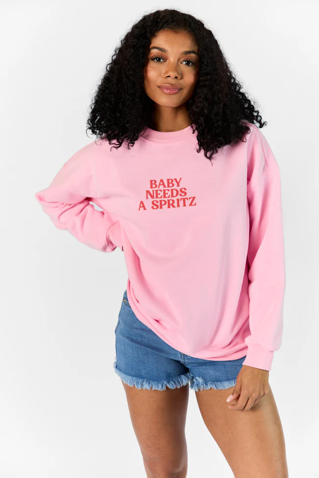 Baby Needs A Spritz Light Pink Oversized Graphic Sweatshirt | Pink Lily