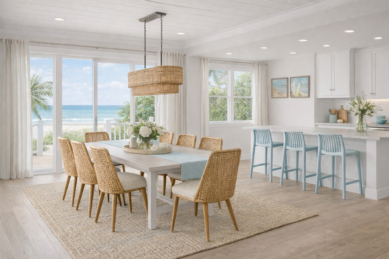 Coastal dining done right 🤍✨  

This light + airy space is all about texture and tone—woven chairs, soft neutrals, and that dreamy ocean view creating the perfect relaxed, elevated feel.  

Shop the look for a breezy coastal vibe that feels both polished and livable 🌊  #coastaldecor #coastalliving #diningroomdesign #neutralhome

#LTKHome #LTKHome