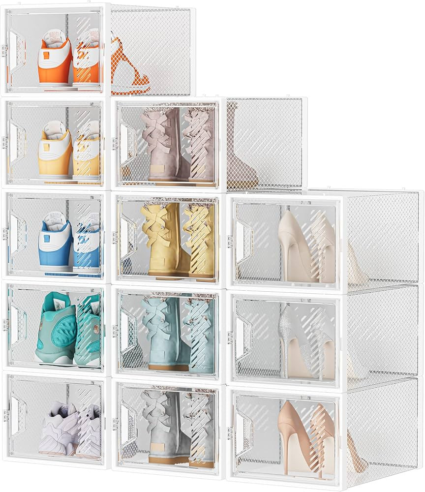 Shoe Storage, 12 Pack Large Shoe Organizer for Closet, Shoe Boxes Clear Plastic Stackable Shoe St... | Amazon (US)