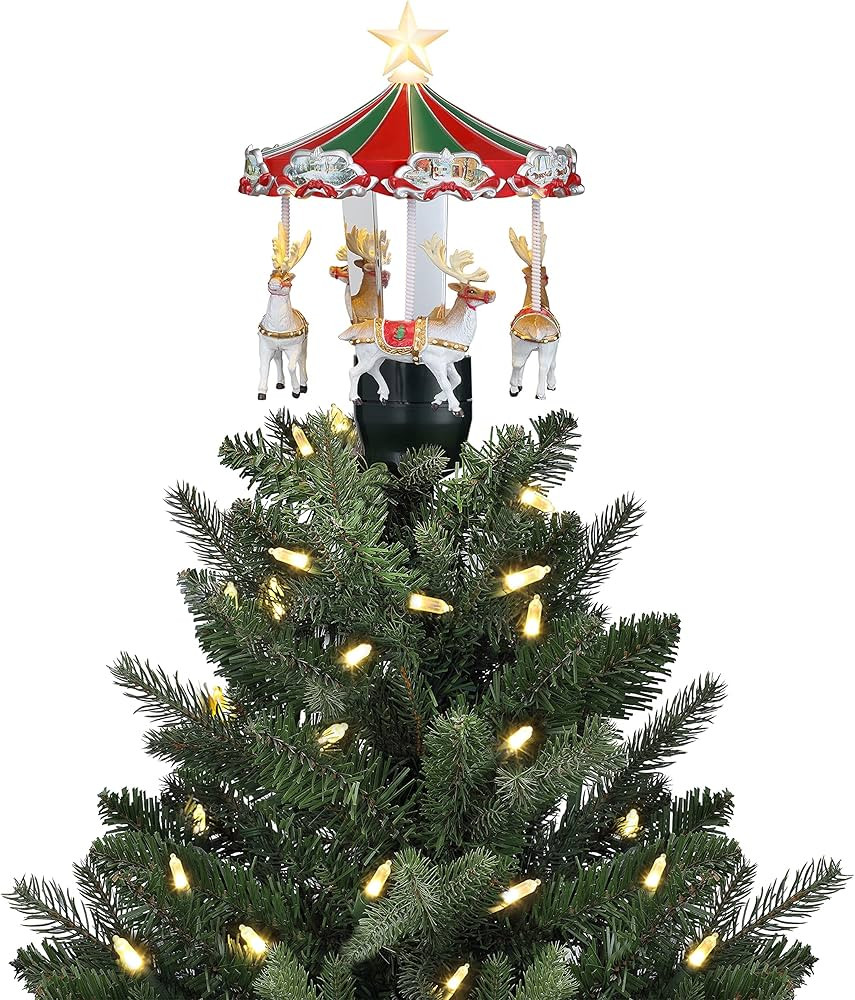 Mr. Christmas Animated Tree Topper-Carousel Christmas Decoration, Multi, 20" | Amazon (US)