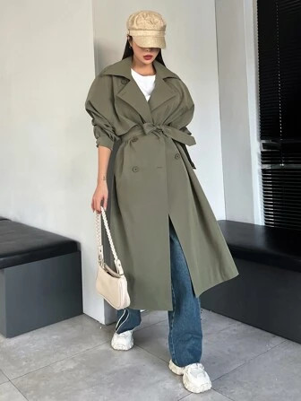 DAZY Raglan Sleeve Double Breasted Trench Coat | SHEIN