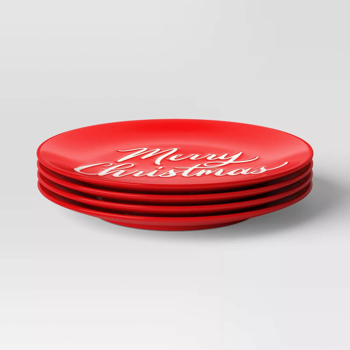 4pc 7" Holiday Stoneware 'Merry Christmas' Appetizer Plate Set Red - Threshold™ | Target