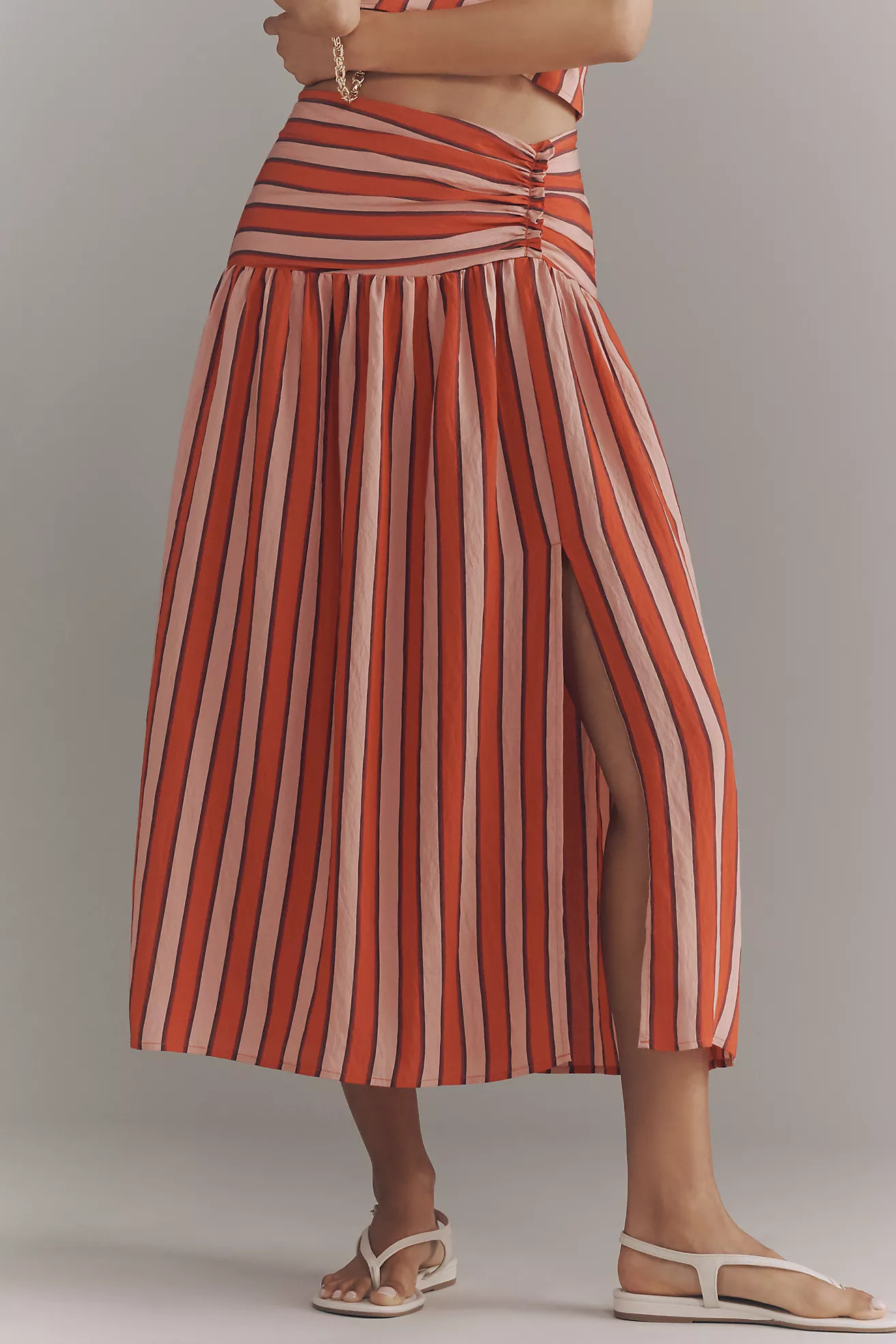 Maeve Ruched Split Midi Skirt | Anthropologie (US)