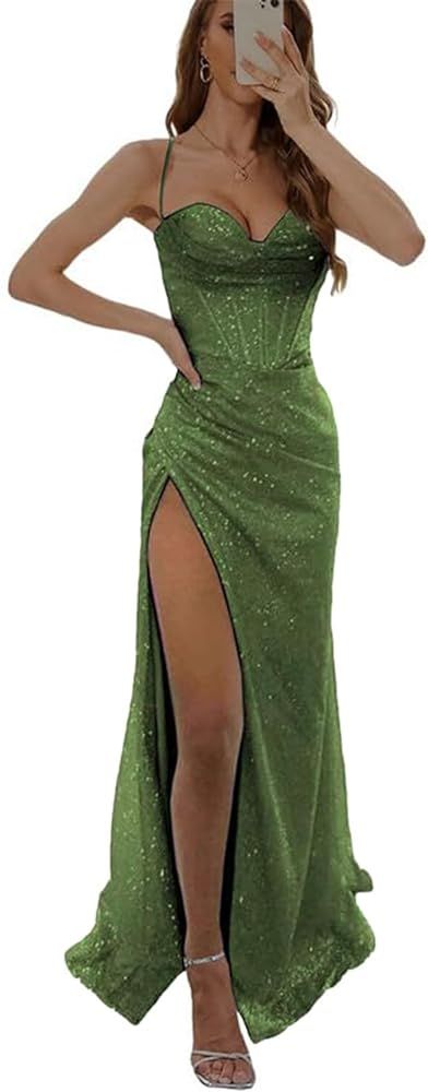 Womem's Sexy Mermaid Prom Dresses Spaghetti Straps Sparkly Sequin Corset Formal Evening Party Gow... | Amazon (US)