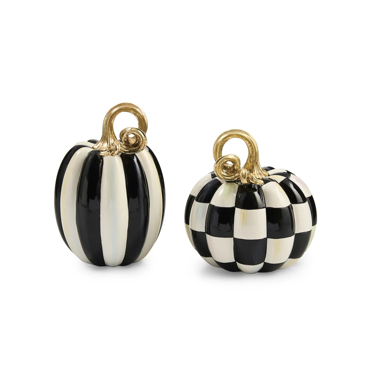 Courtly Check And Stripe Petite Pumpkins, Set Of 2 | Wayfair North America
