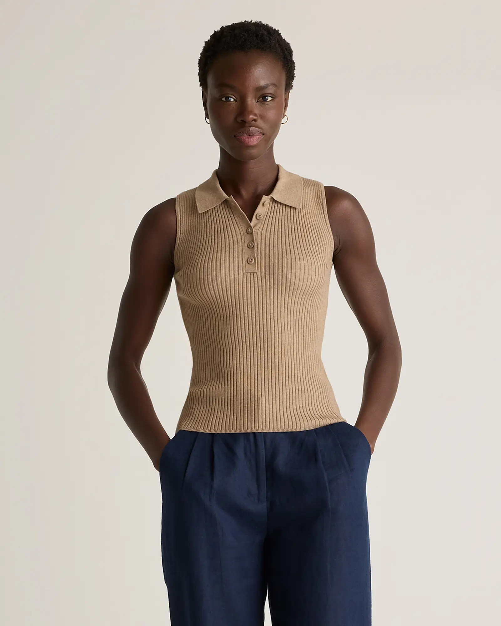 Eco-Knit Polo Sweater Tank in Warm Taupe | Quince