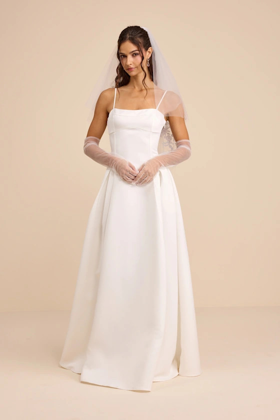 Annissa White Taffeta Drop Waist Lace-Up Maxi Dress | Lulus