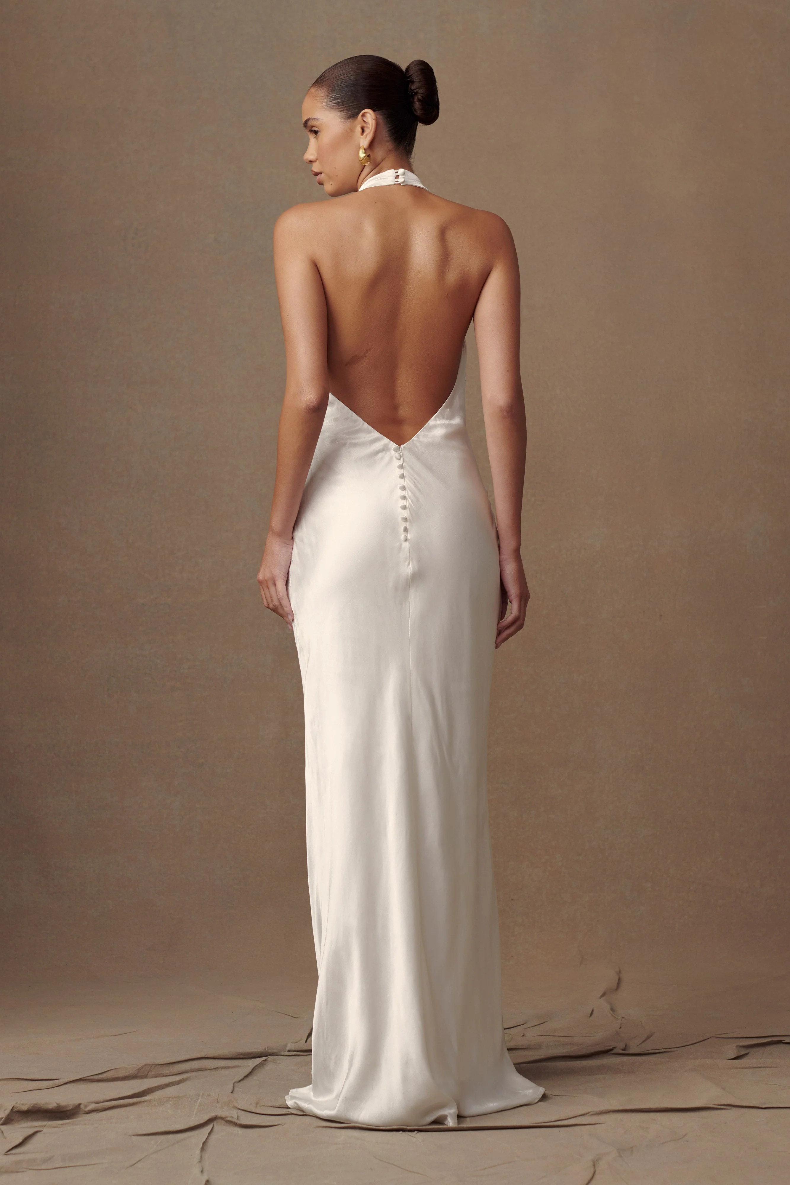 Esther Iridescent Satin Cowl Maxi Dress - Ivory | MESHKI US