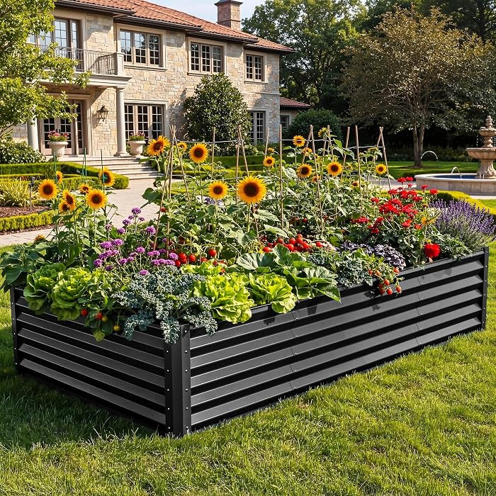 YITAHOME 8x4x1.5 ft Galvanized Raised Garden Bed Kit, Large Metal Planter Box with Gloves, Safety... | Amazon (US)