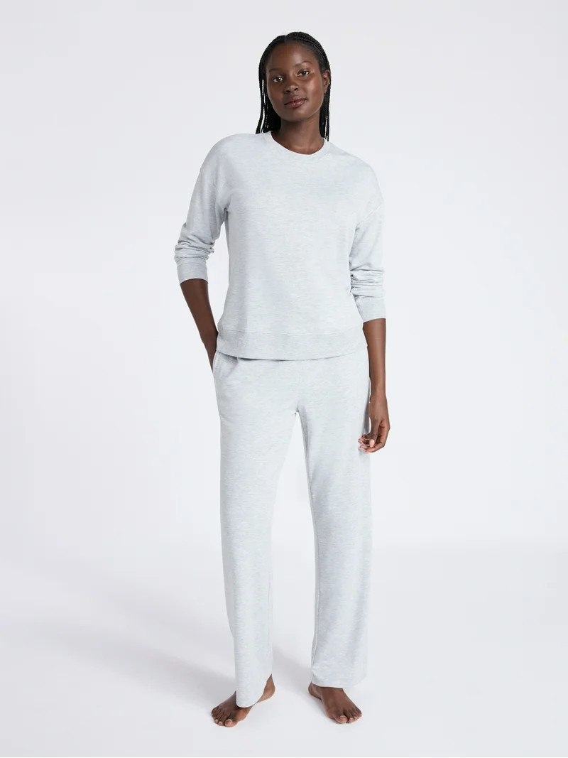 Joyspun Women's Fleece Long Sleeve Top and Straight Leg Pants Lounge Set, 2-Piece, Sizes XS-3X | Walmart (US)