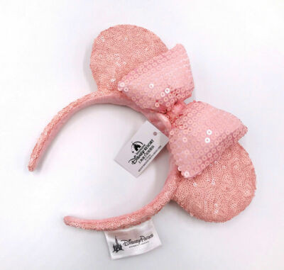 Disney Parks Disneyland Sequins Millennial Pink Bow Minnie Ears New Headband | eBay AU