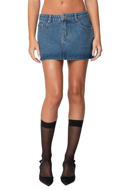EDIKTED Chiara Low Rise Denim Miniskirt in Blue at Nordstrom, Size Small | Nordstrom