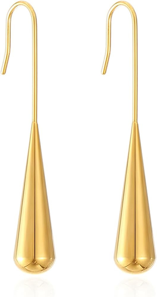 BG&WLing Gold Drop Earrings for Women, 18k Gold Plated Stainless Steel Teardrop Earrings, Minimal... | Amazon (US)