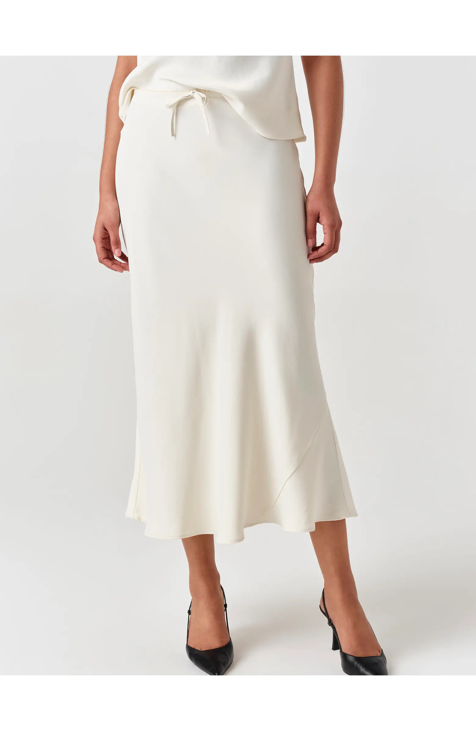 Dahlia Picot Trim Satin Midi Skirt | Nordstrom