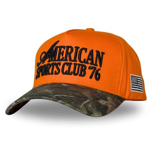 Vintage Western Trucker Hat | Men & Women | Embroidered Trendy Caps | Country Cute Hats for Cowgirls & Cowboys | Camo Denim Cotton Styles | Snapback Fishing Hat (American Sports Club | Blaze Orange) | Amazon (US)