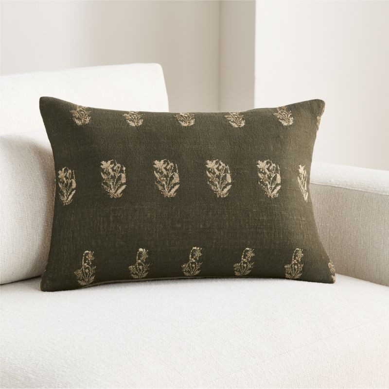 Ivy Cotton Silk Blend 22"x15" Burnt Green Throw Pillow Cover | Crate & Barrel