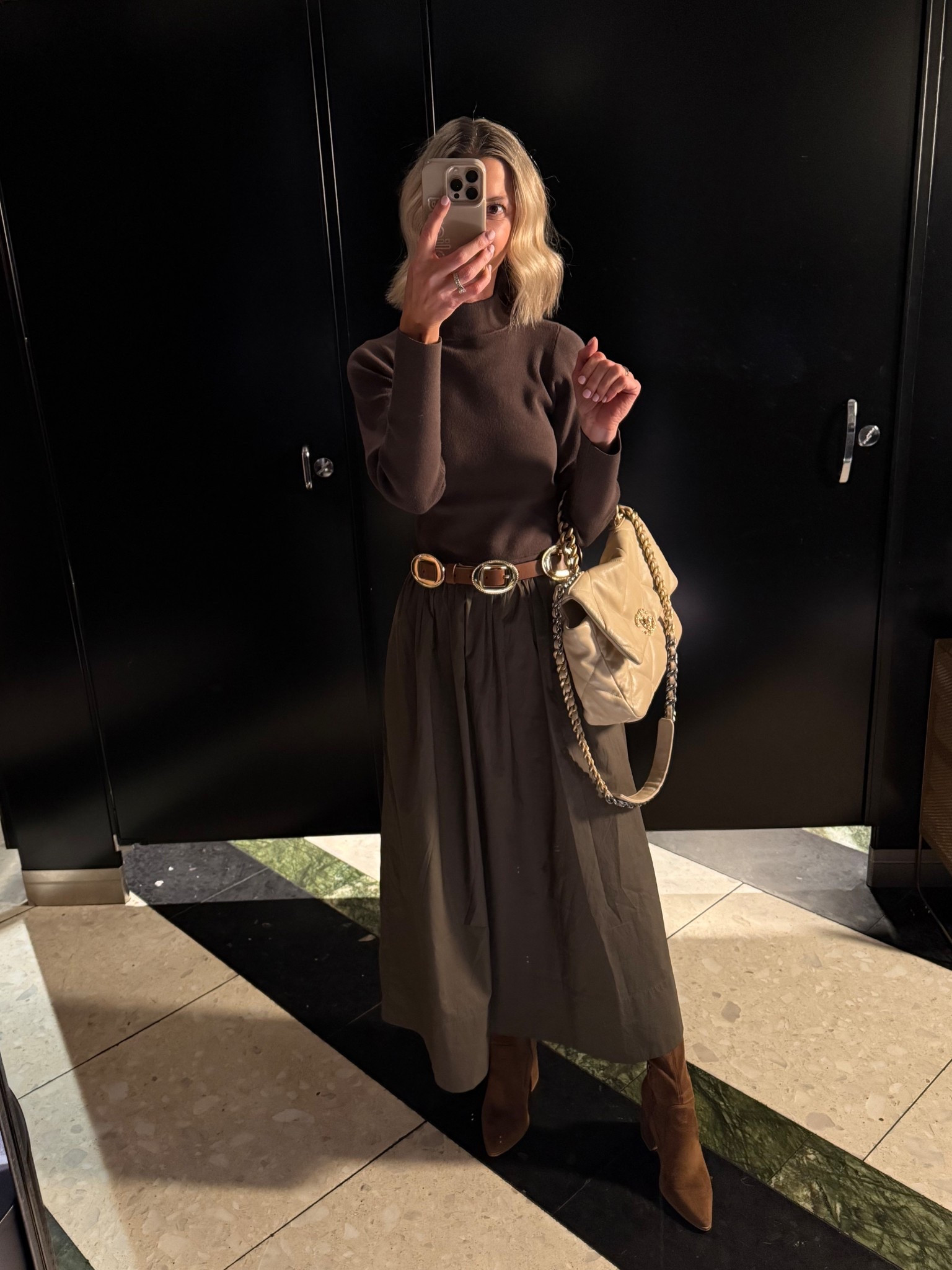 An outfit so good it deserved a bathroom selfie. I added a belt to this cold weather dress to dress it up for date night, but really, it’s equally flattering on its own. 

#LTKHoliday #LTKOver40 #LTKootd