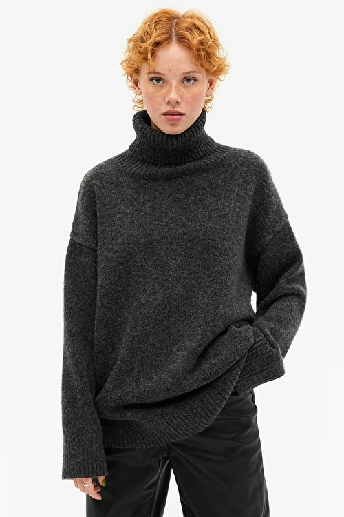 Grey oversized knit turtleneck sweater | Monki