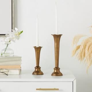 Novogratz Gold Metal Tapered Candle Holder with Tulip Style Opening (Set of 2) 044948 - The Home ... | The Home Depot