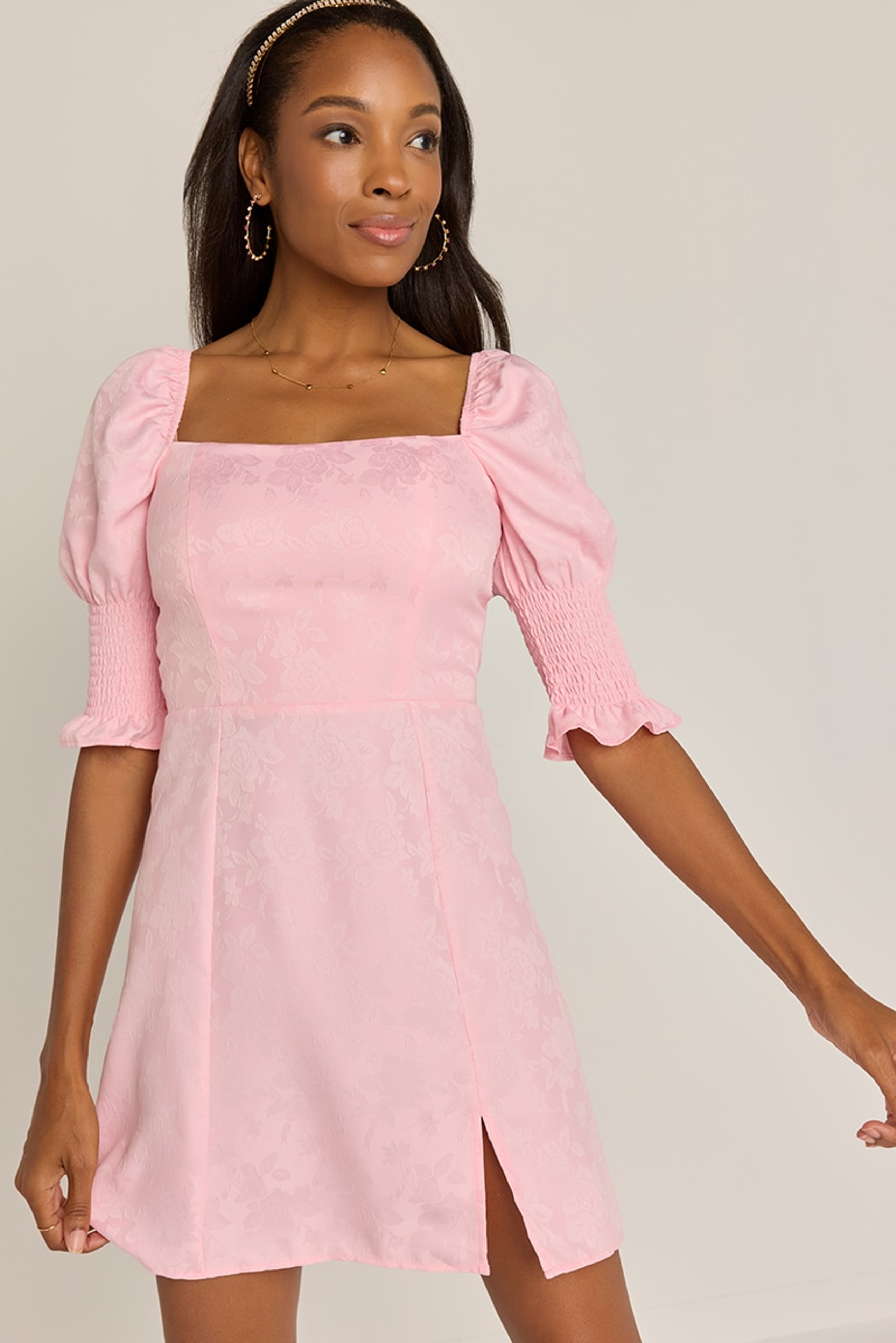 Andrea Puff Shoulder Jacquard Mini Dress | Francesca's