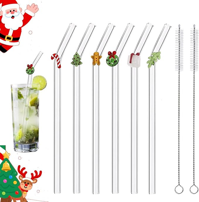 Reusable Glass Straws - 8" x 8 MM, Set of 6, Clear Glass Drinking Straws for Beverages (Red, Norm... | Amazon (US)