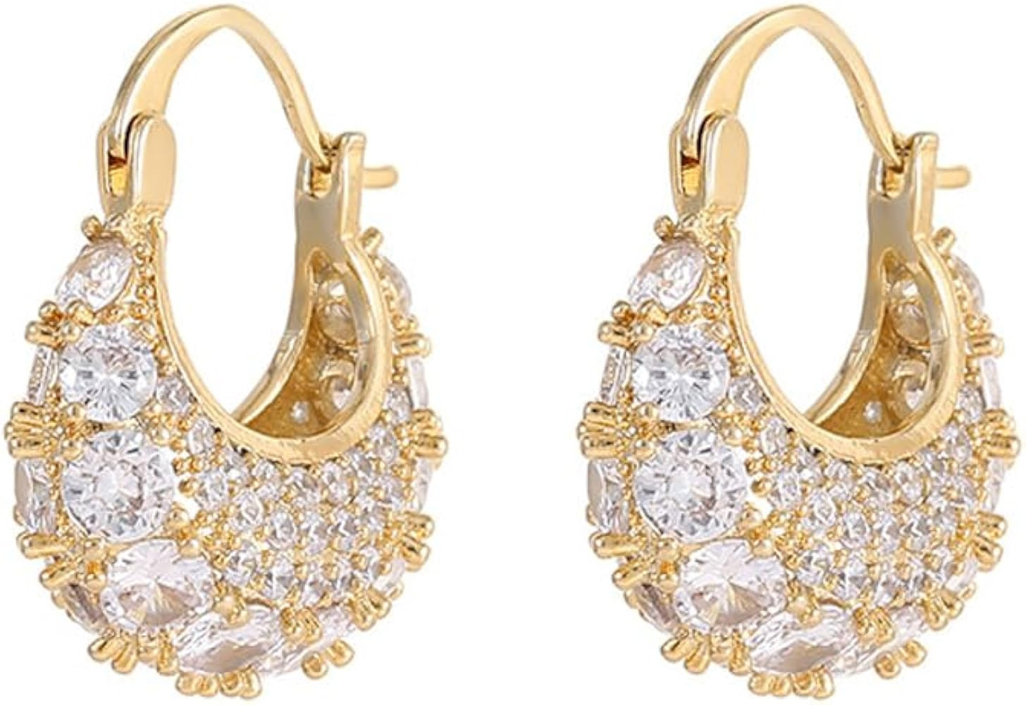 MIKAMU 14K Gold Thick Oval Hoop Earrings for Women CZ cubic zirconia Gold Plated trendy Thick Ova... | Amazon (US)